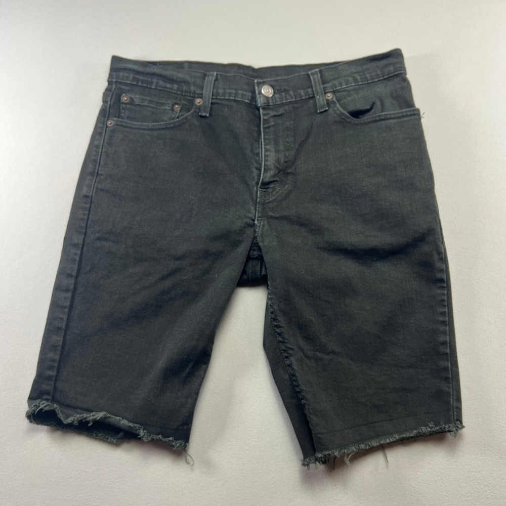 Levi's 511 Slim Cut Off Shorts Mens 33 Black Denim Cotton Dark Wash Fringe Hem